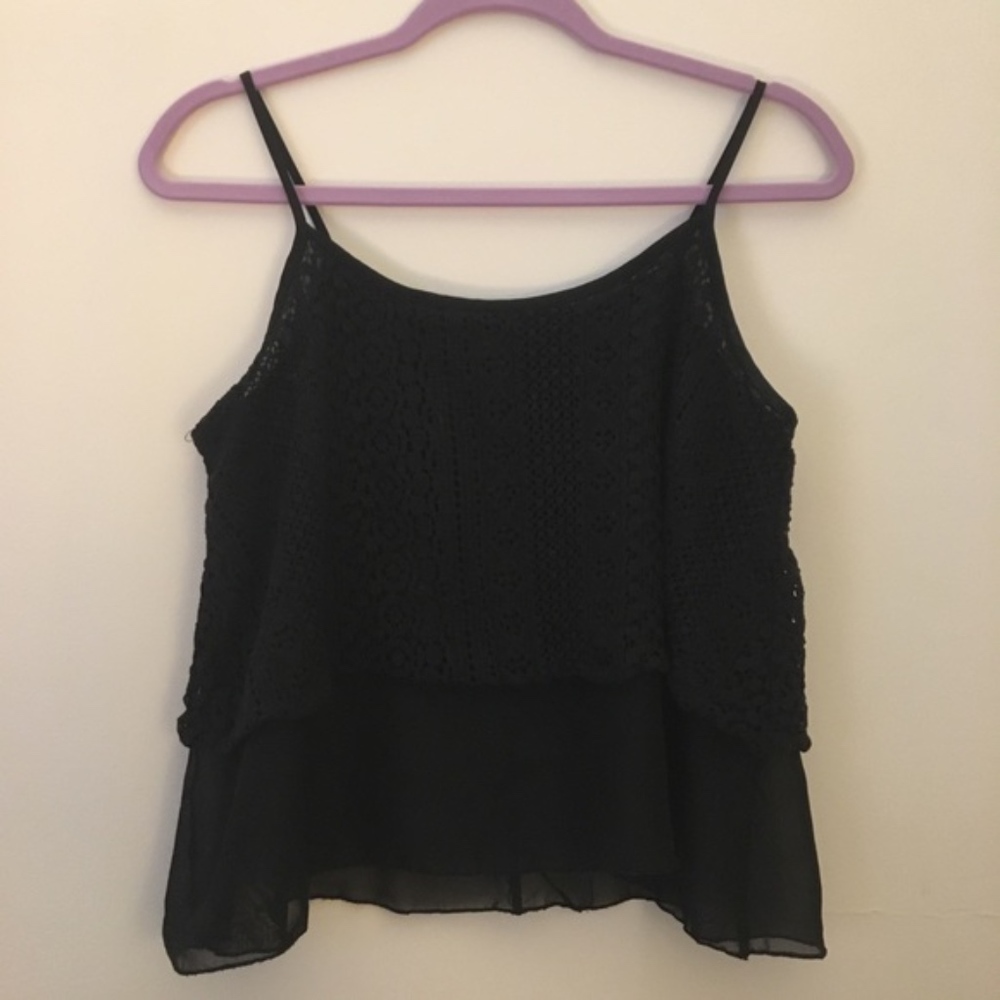 MINE | black crochet lace&sheer flowy tank